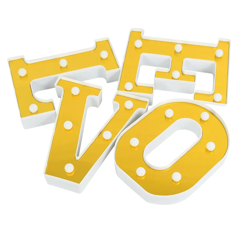 3D Golden Light Up Mirror Letters LED Lights Sign Glitter Alphabet ...