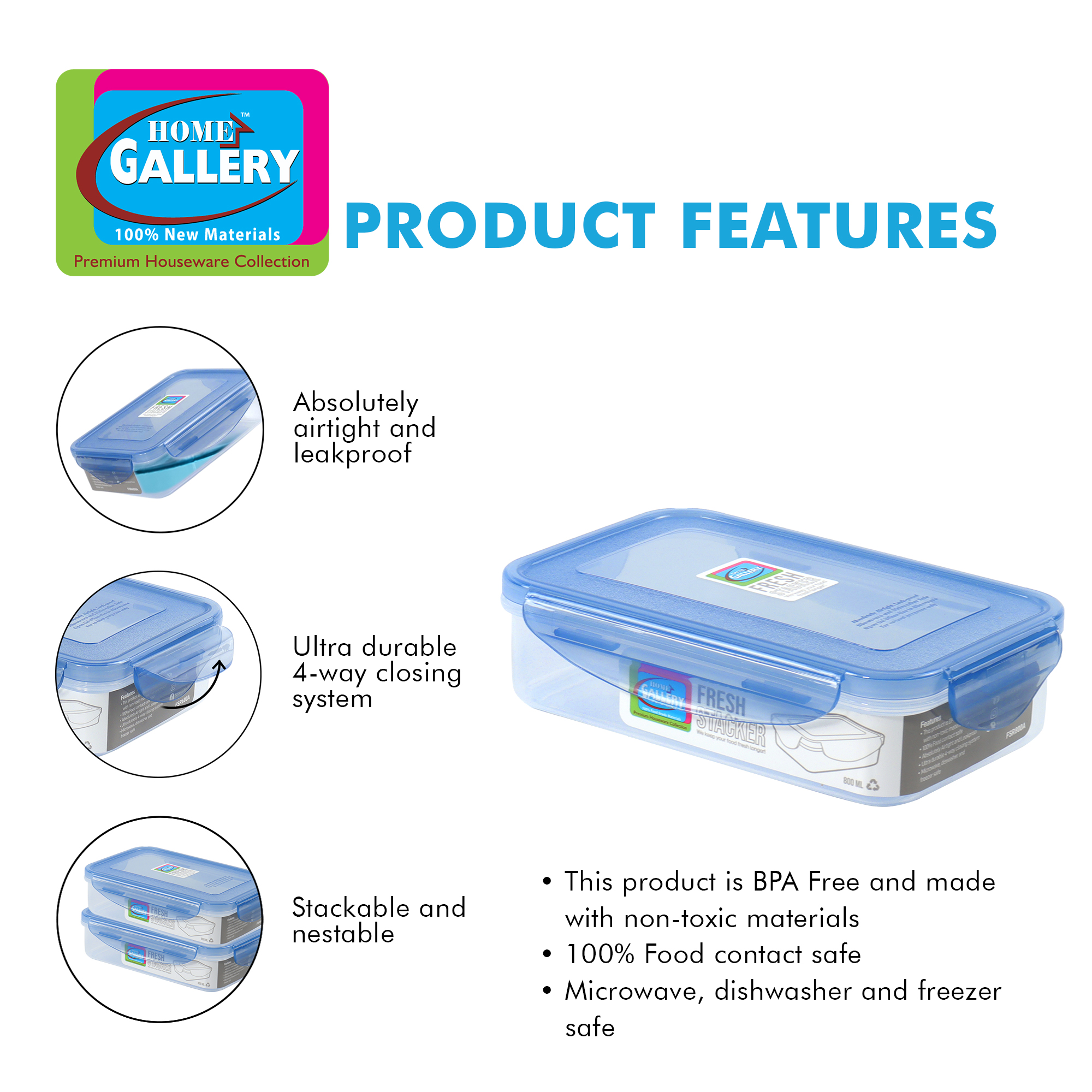 Home Gallery Fresh Stacker Rectangular Food Keeper 800ml BPAFree ...