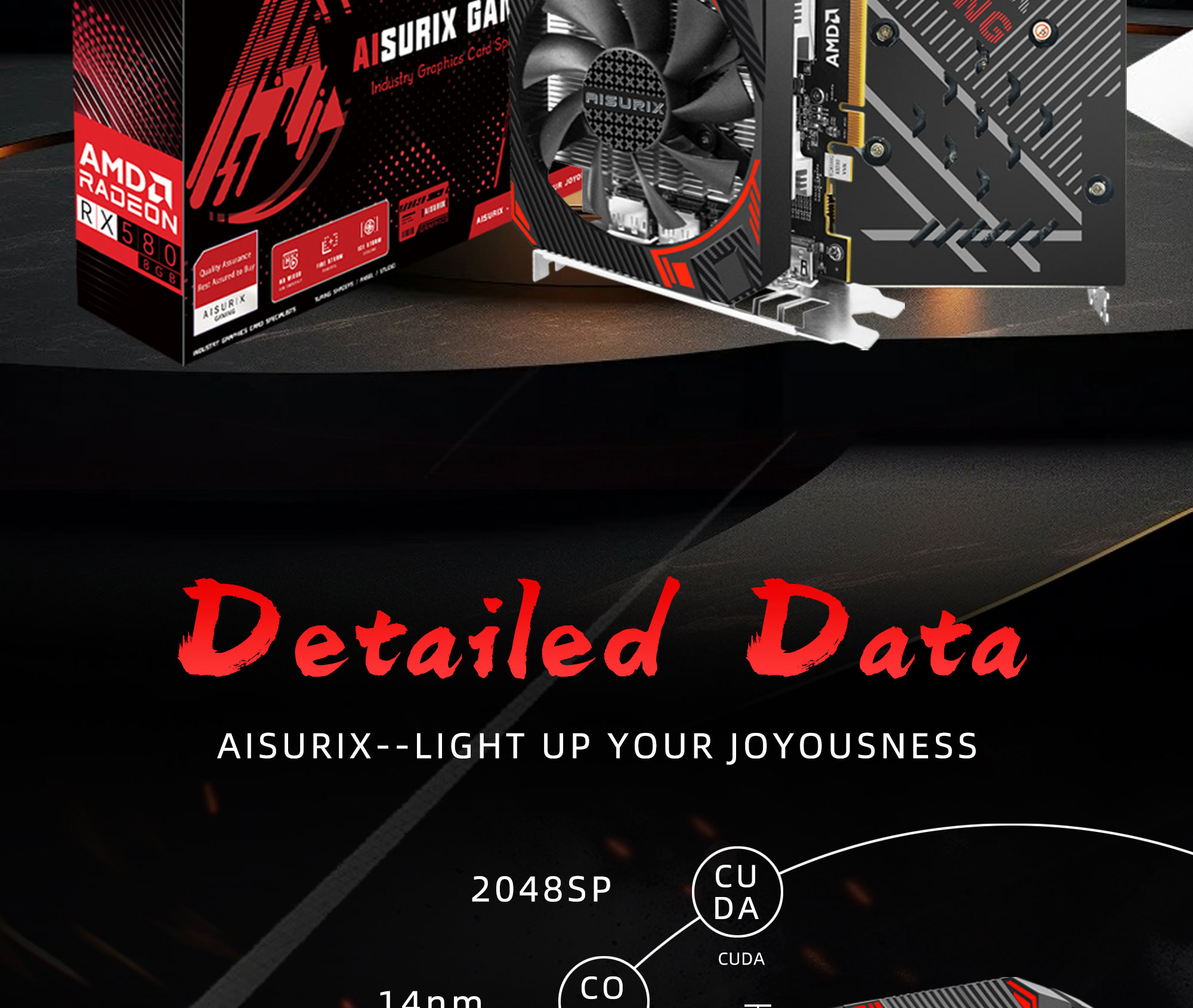AISURIX RX580 8G Graphics Cards AMD GDDR5 GPU RX 580 8GB 256Bit 2048SP ...