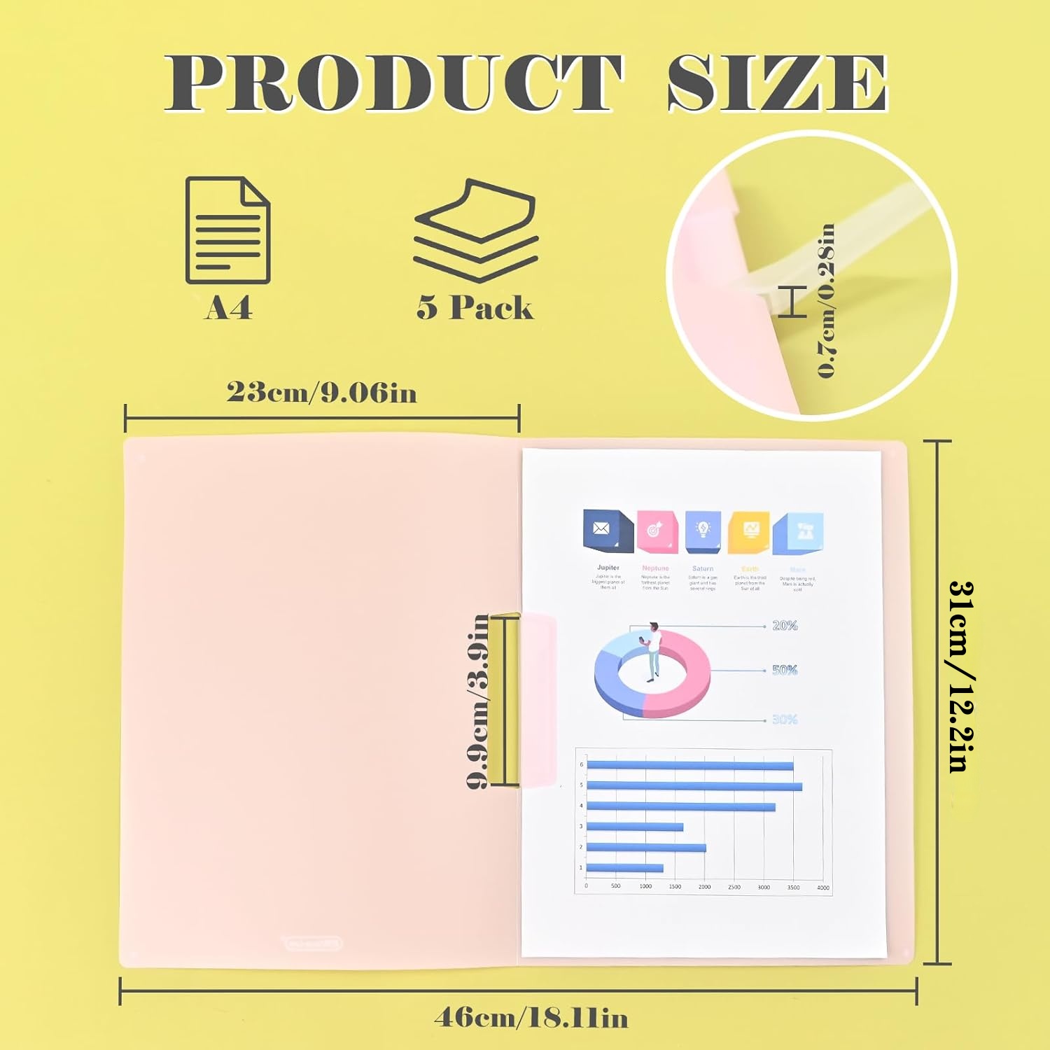 5Pcs A4 Side Opening Clear File Folder Binder with Swing Clip Document ...