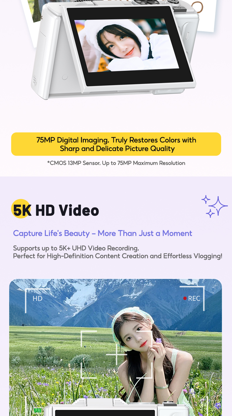 Jectse 5k Digital Camera, 75MP HD Vlogging Cameras For Photography, Auto Focus Point And - View #9