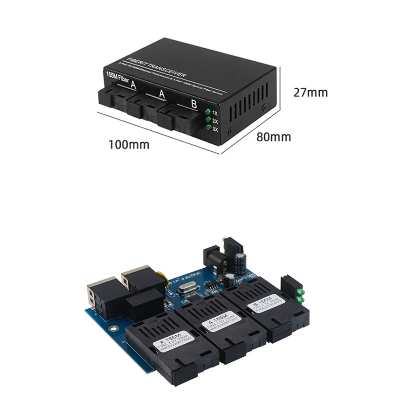 100M 3 SC Port 2 RJ45 Port 100Mbps Fiber Switch Media Converter Single ...