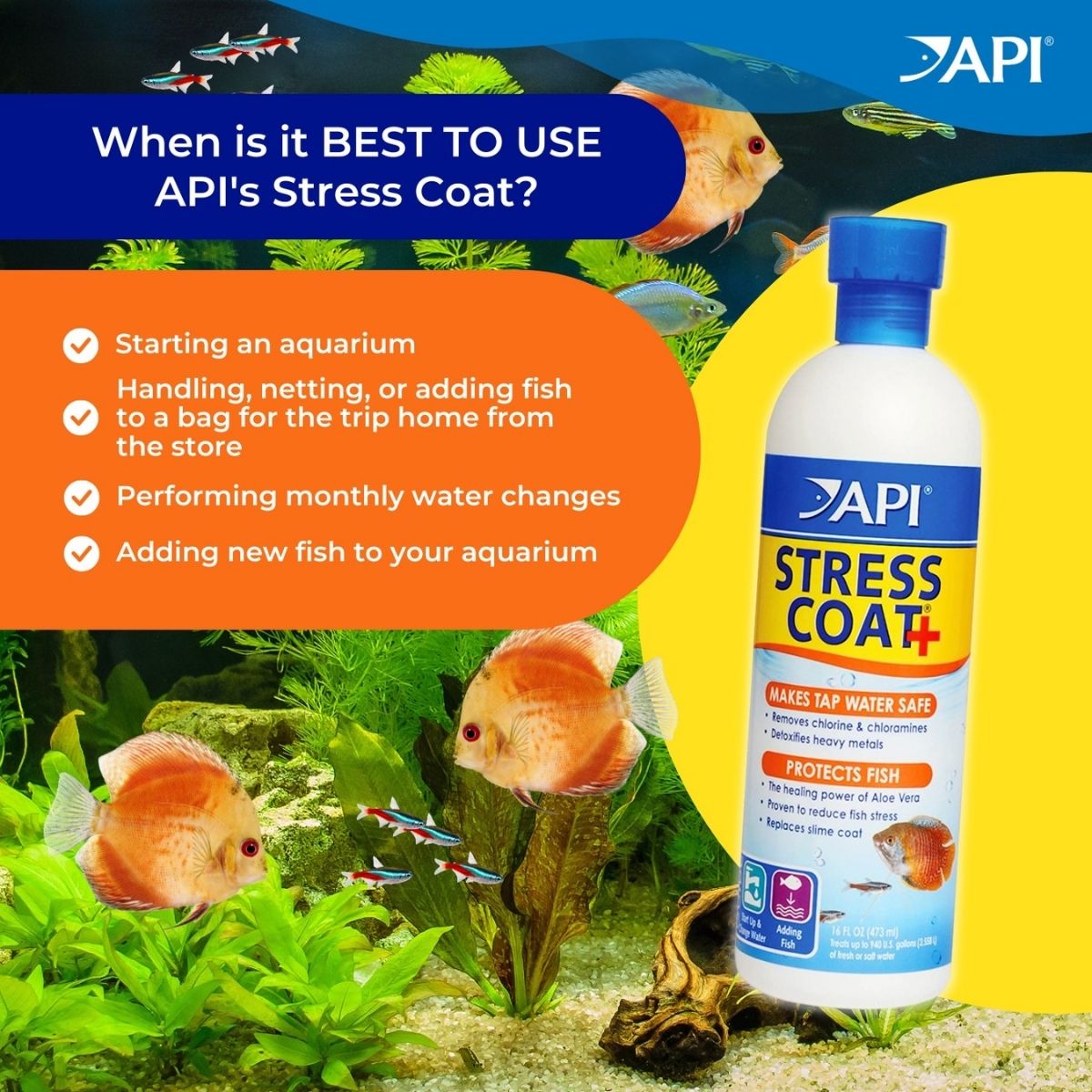 API STRESS COAT Water Conditioner with Aloe Vera – Dechlorinator & Fish ...