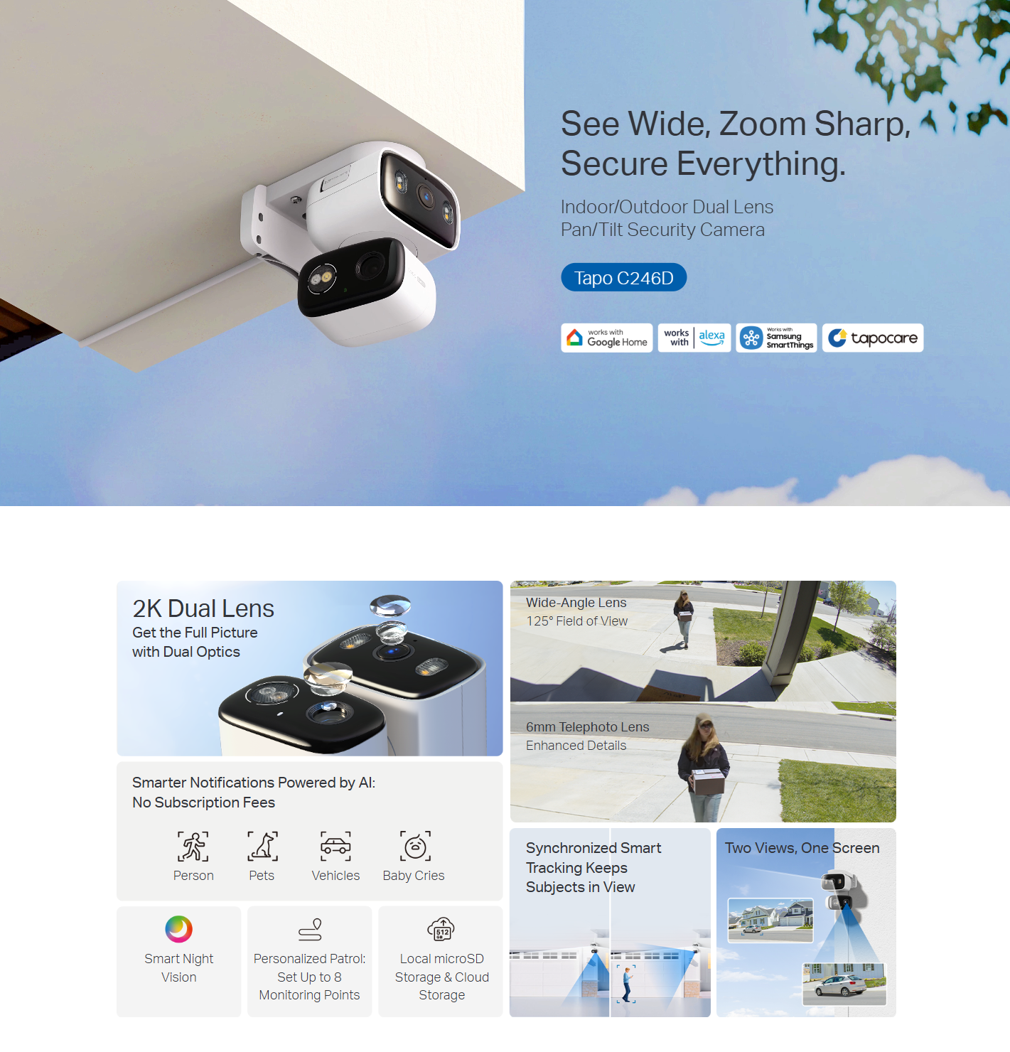 TP-Link Tapo C246D 3MP 2K Indoor / Outdoor Dual Lens Pan/Tilt Security ...