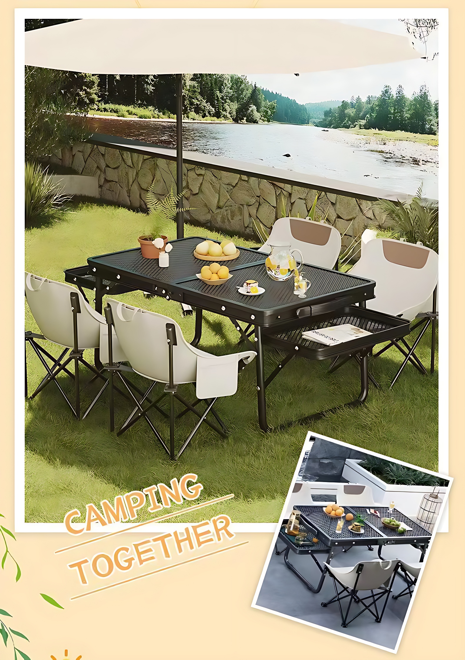 Outdoor portable grid folding table barbecue camping table travel table ...
