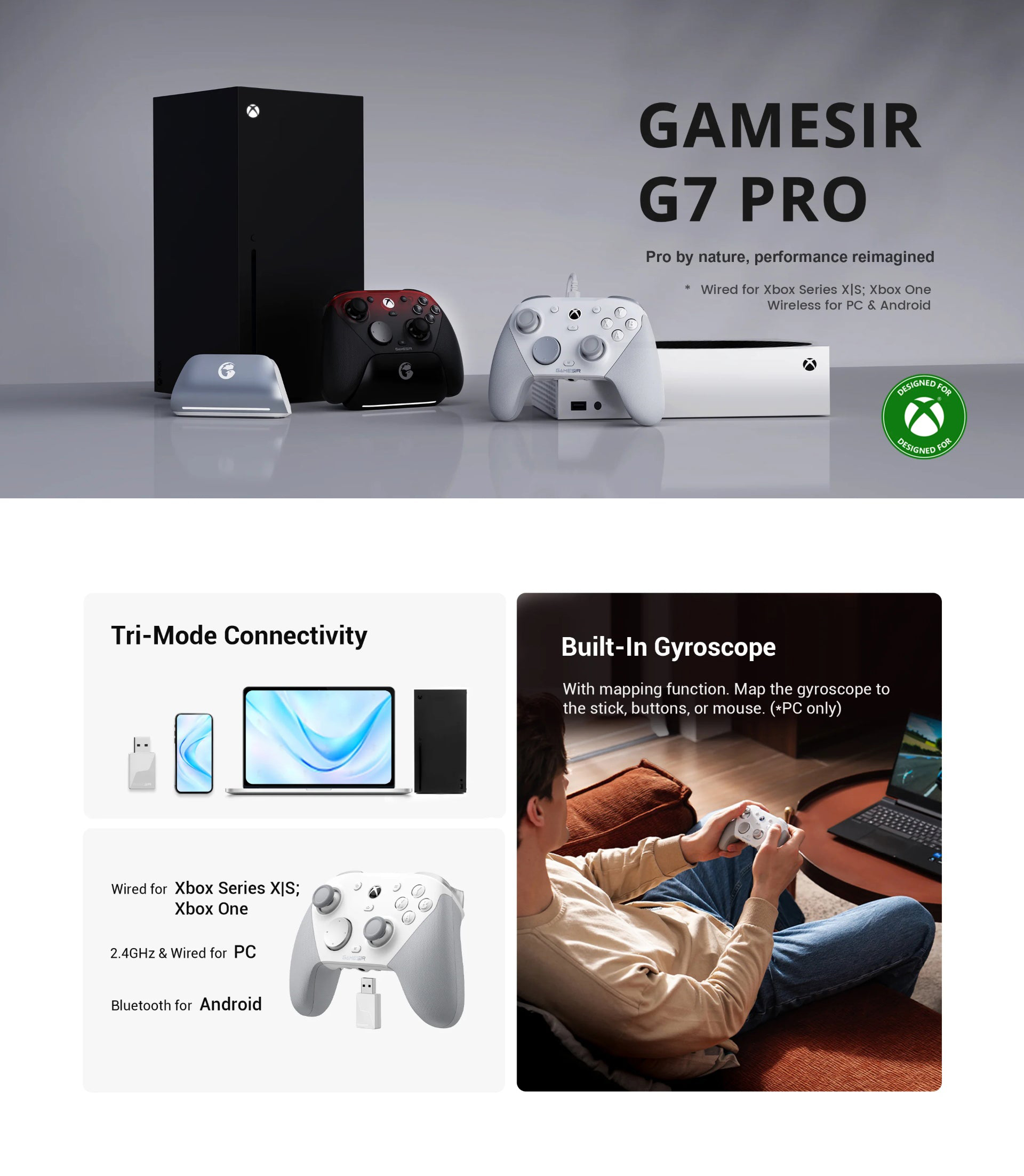GameSir G7 Pro Tri-Mode Gaming Controller for Xbox / Mobile / PC (Mech ...