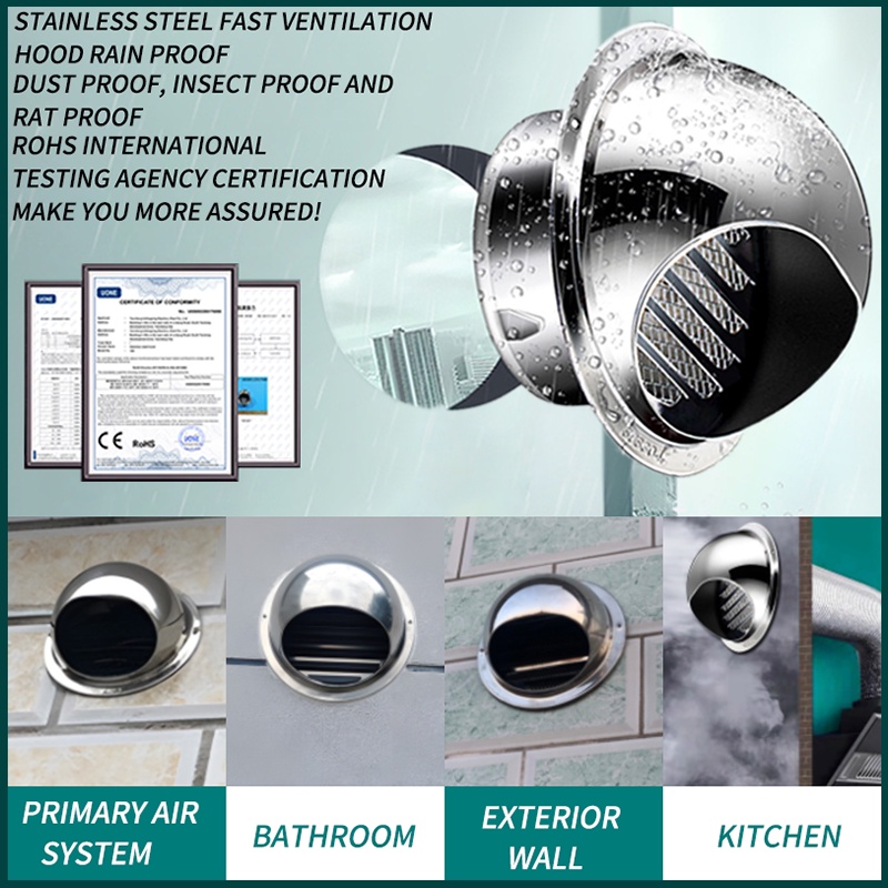 304 Stainless Steel Exhaust Cap Ventilation Vent Hood Exterior Wall Air ...