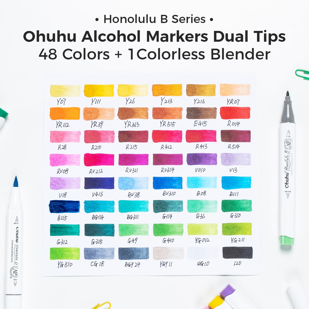 Ohuhu Honolulu Series Alcohol Based 48 +1 Basic Colors with Colorless ...