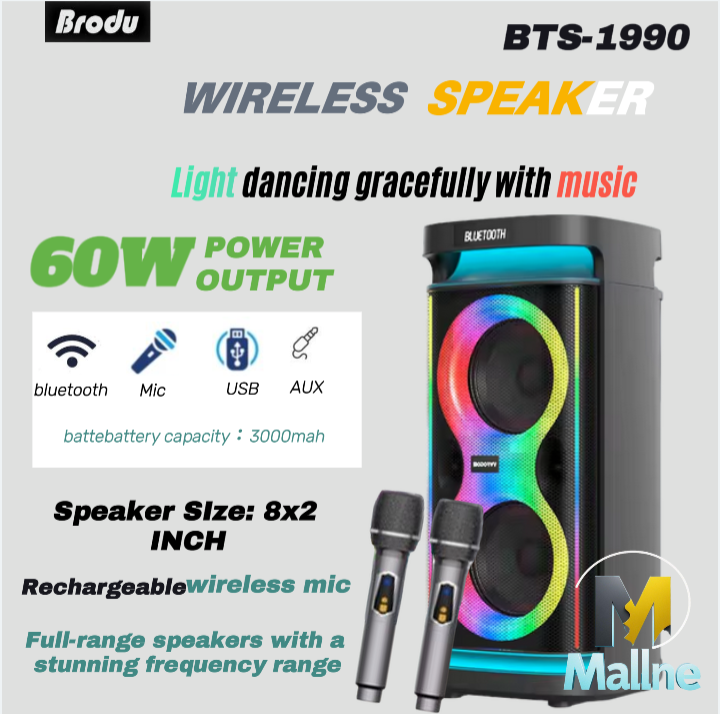 Brodu BTS-1990 KARAOKE BOX professional system Bluetooth speaker with 2 ...