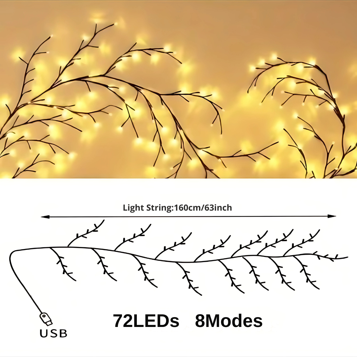 LED Vine Tree String Lights – Flexible Branch Wall Decor with 8 Modes ...