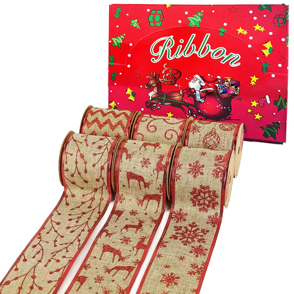 6.3cm High-end linen ribbons, Christmas ribbons, Christmas tree ...