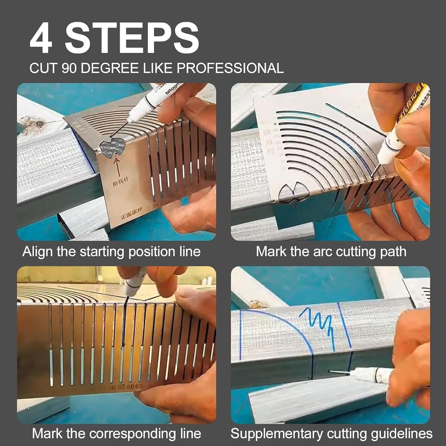 Metal Ruler Square Tube Folding Ruler Angle Arc Marking Tool ...
