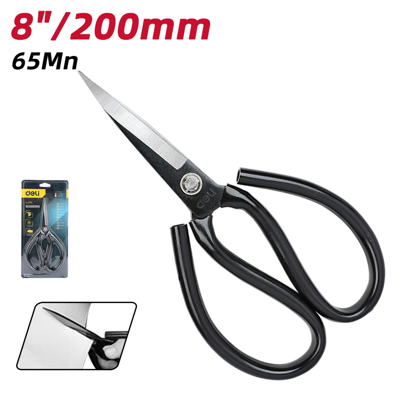 Deli Rustproof Scissors 8''/200mm BLACK Sharp Scissors Durable Easy ...