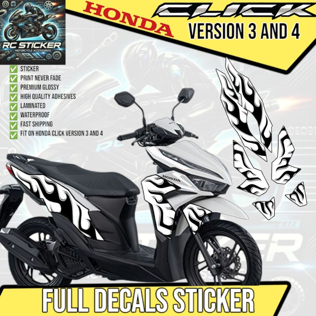 HONDA CLICK VERSION 3 AND 4 FULL DECALS STICKER FIRE LEFT AND RIGHT ...