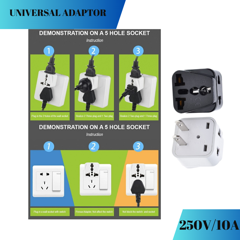US 2 flat Pin Travel Adapter, AU UK EU to American Japan Philippines ...