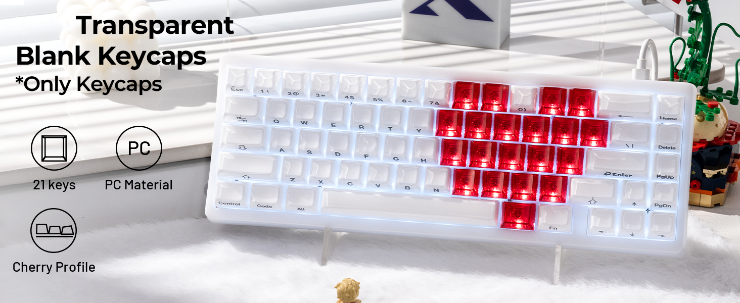 21Keys Crystal Clear Heart Keycaps, Transparent Cherry Profile for MX ...