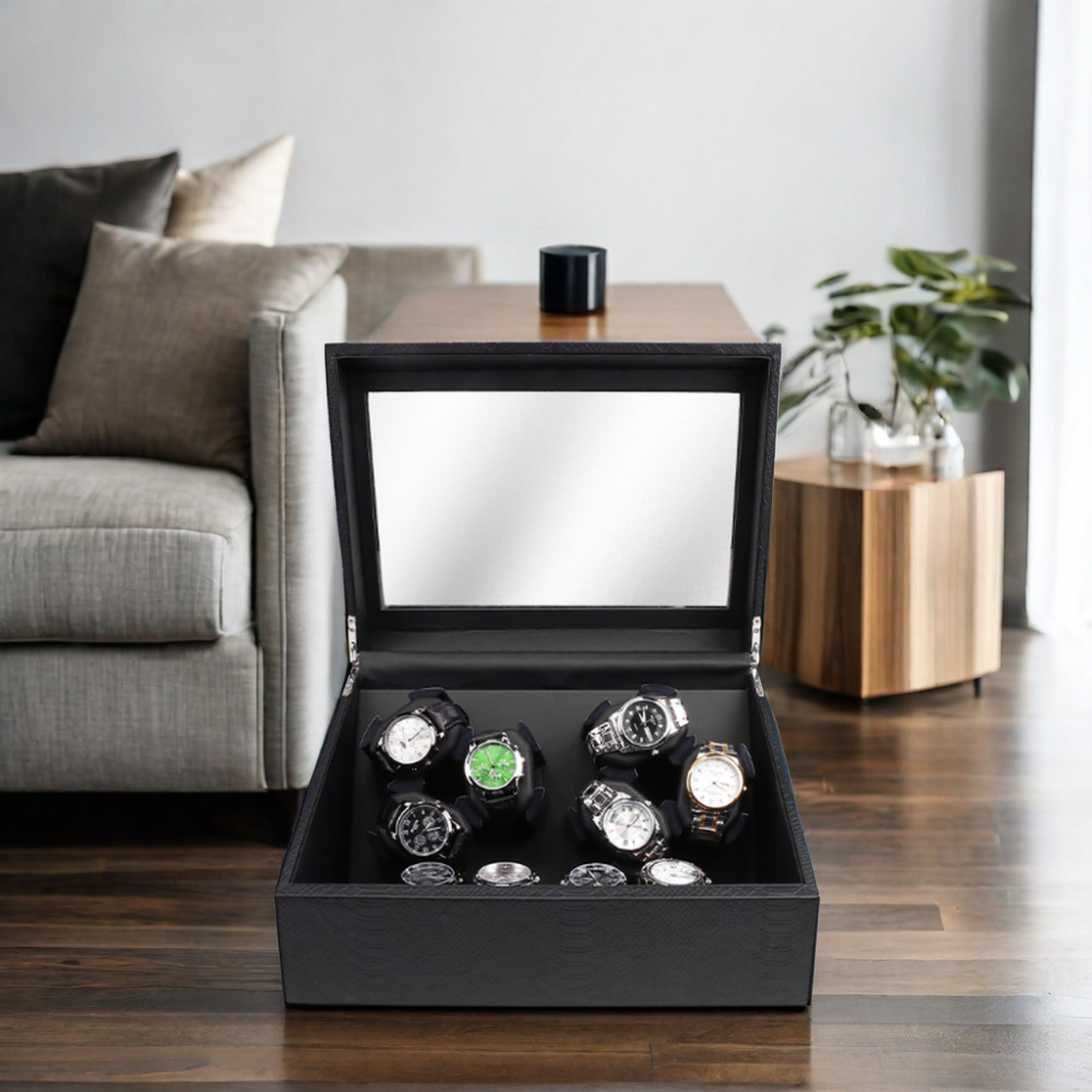 6+6 Slot Automatic Watch Winder Leather Storage with Additional Storage ...