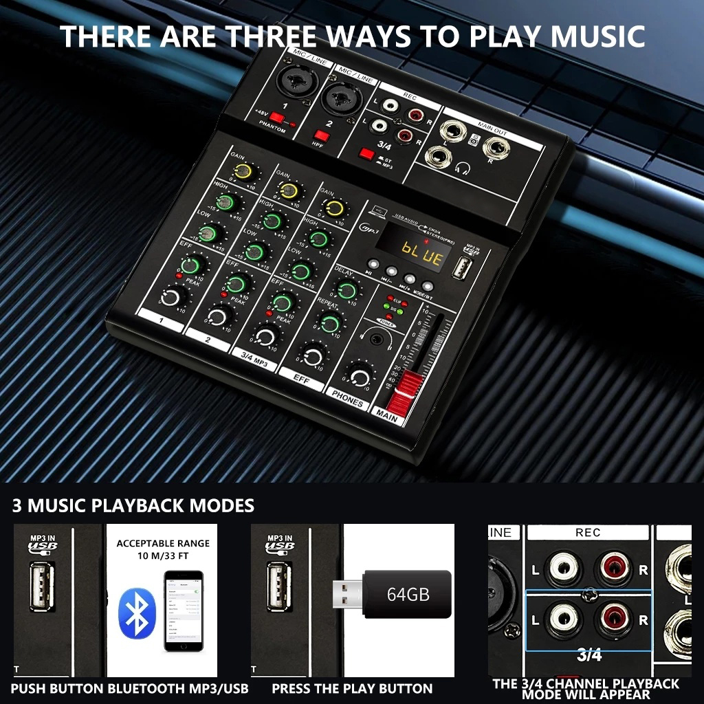 F4/F7-Usb Sound Mixer Audio Mixer Small Mixer Audio 4/7-Channel Built ...