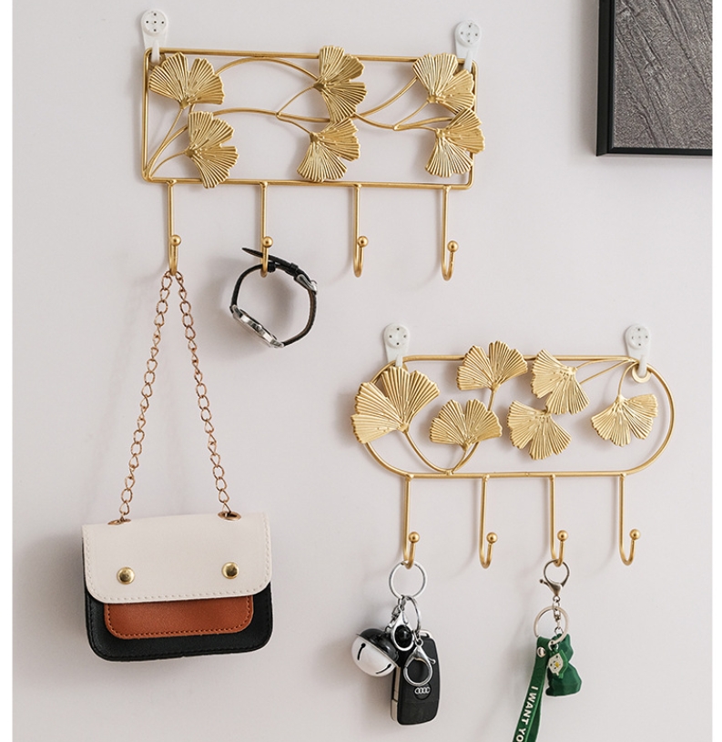 LHK 1pc 4/6 Hooks Wall Coat Racks Wall Mounted Ginkgo Leaf Hook Wall ...