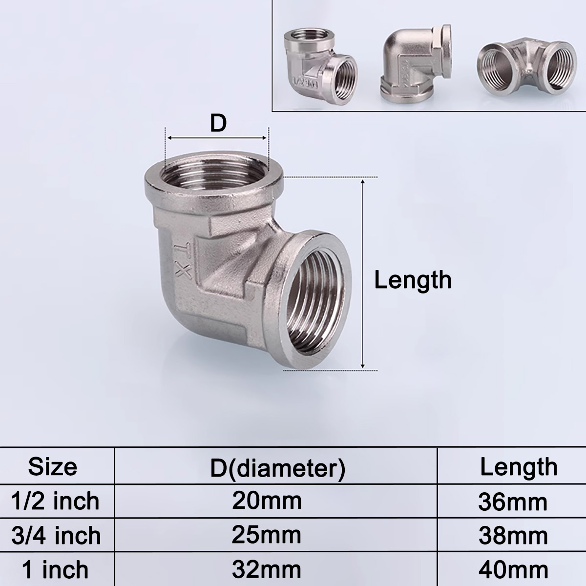 Pipe Connector 304 Stainless Steel Tee-junction T-Cock 90° Internal ...