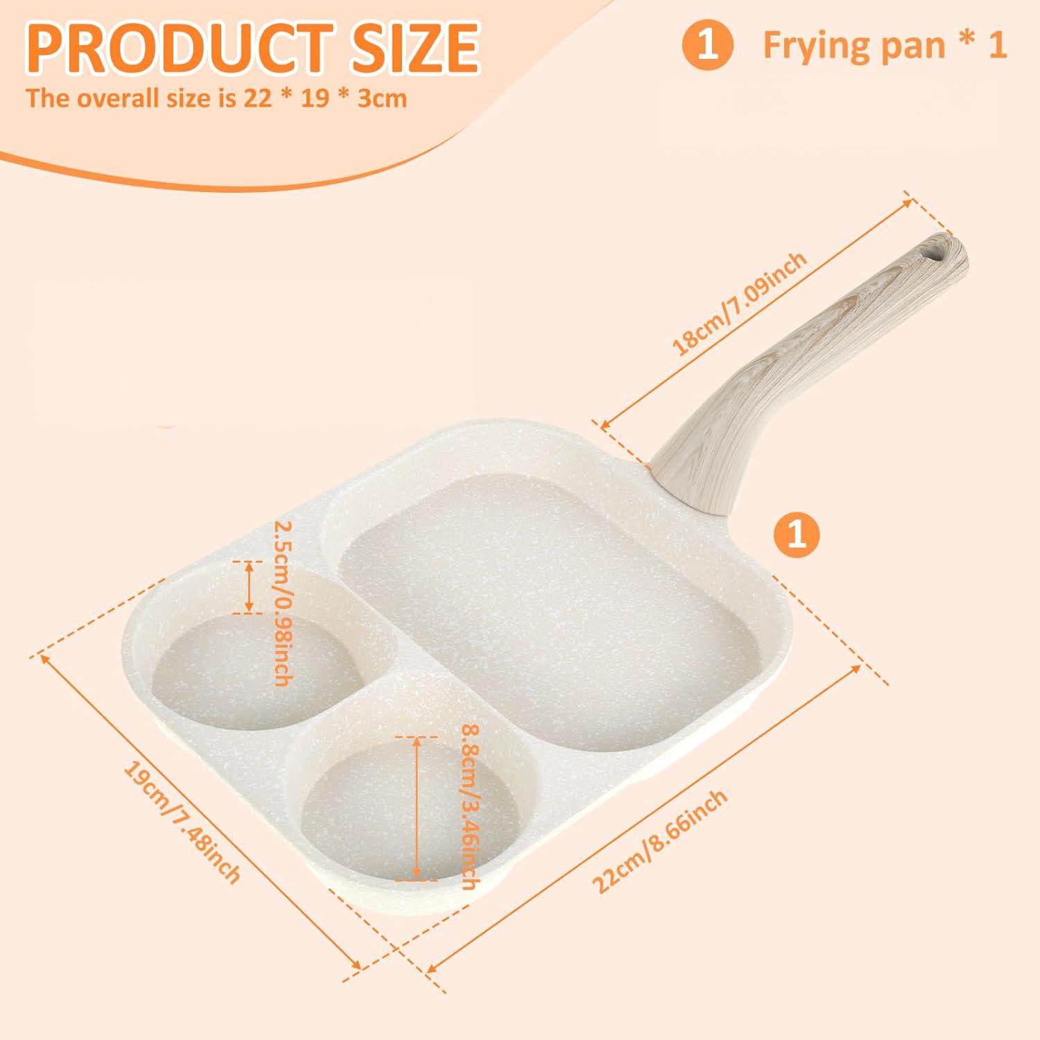 3in1 Non Stick Breakfast Pan Kawali Multi Section Small Frying Pan Egg ...