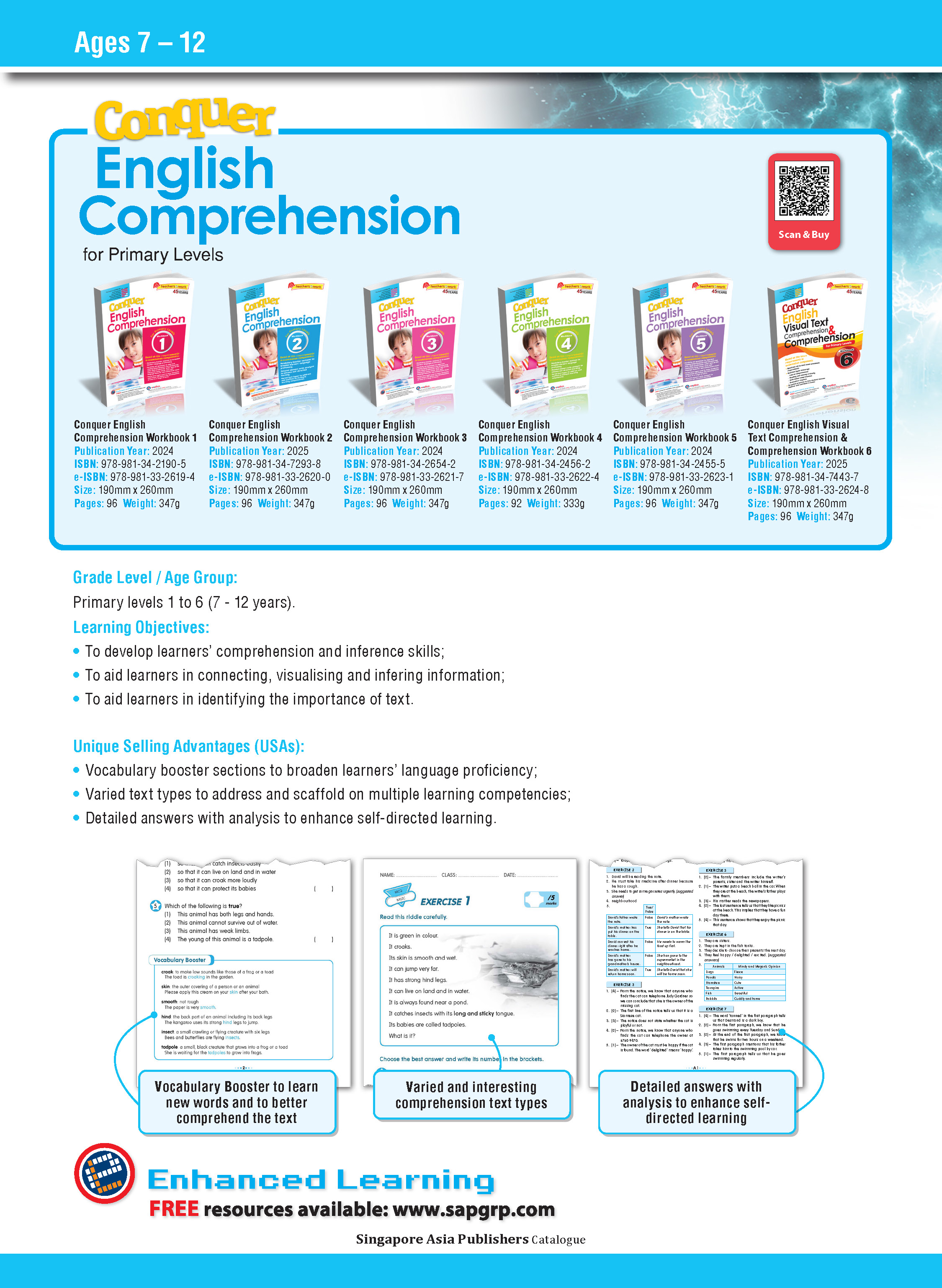 Conquer Comprehension For Primary Levels Workbook 1-6 | Primary English ...