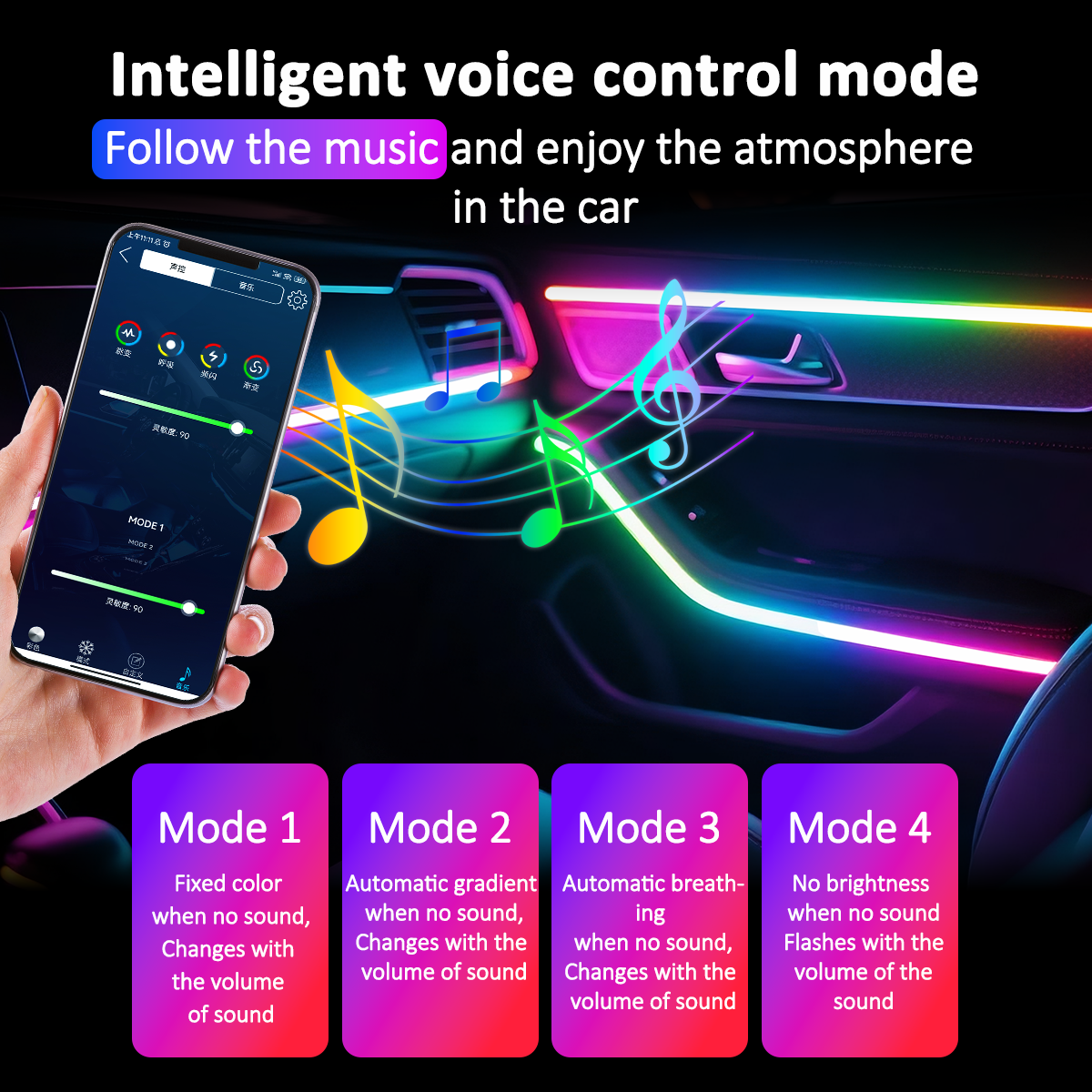 RGB car Led Strips lights racing streamer USB instrument panel center ...