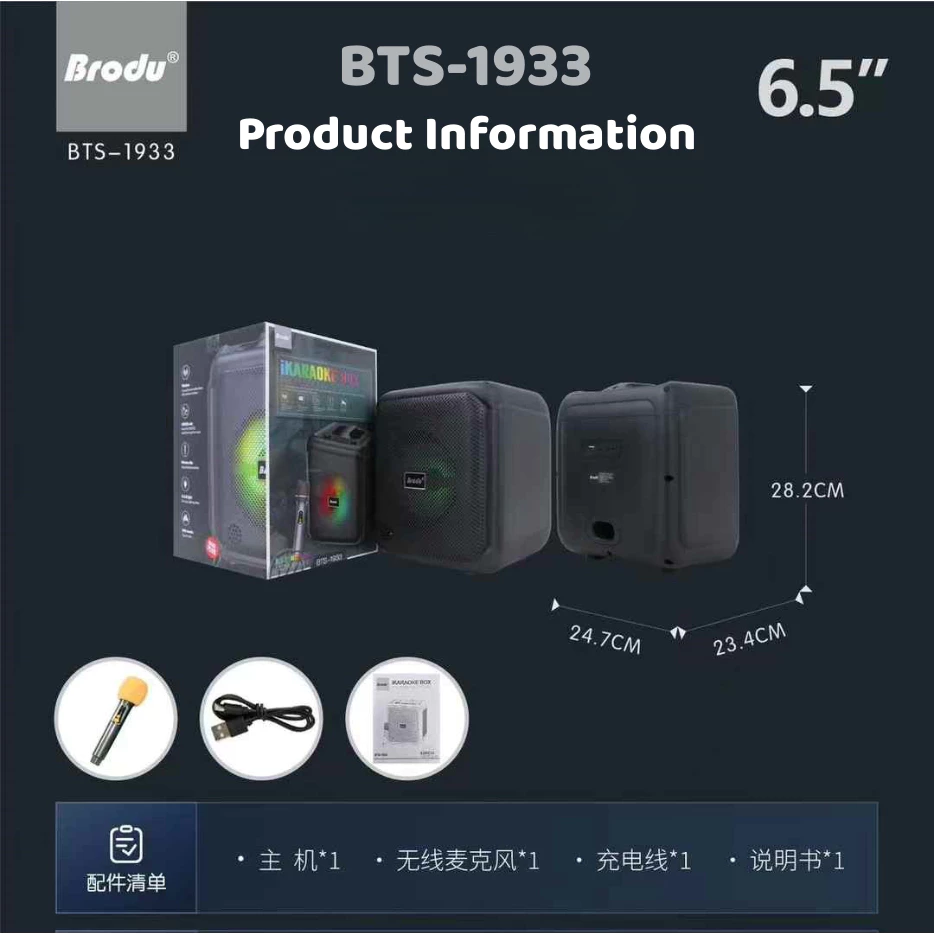 Brodu 6.5inch Super Bass Rechargeable Karaoke Bluetooth speaker with ...