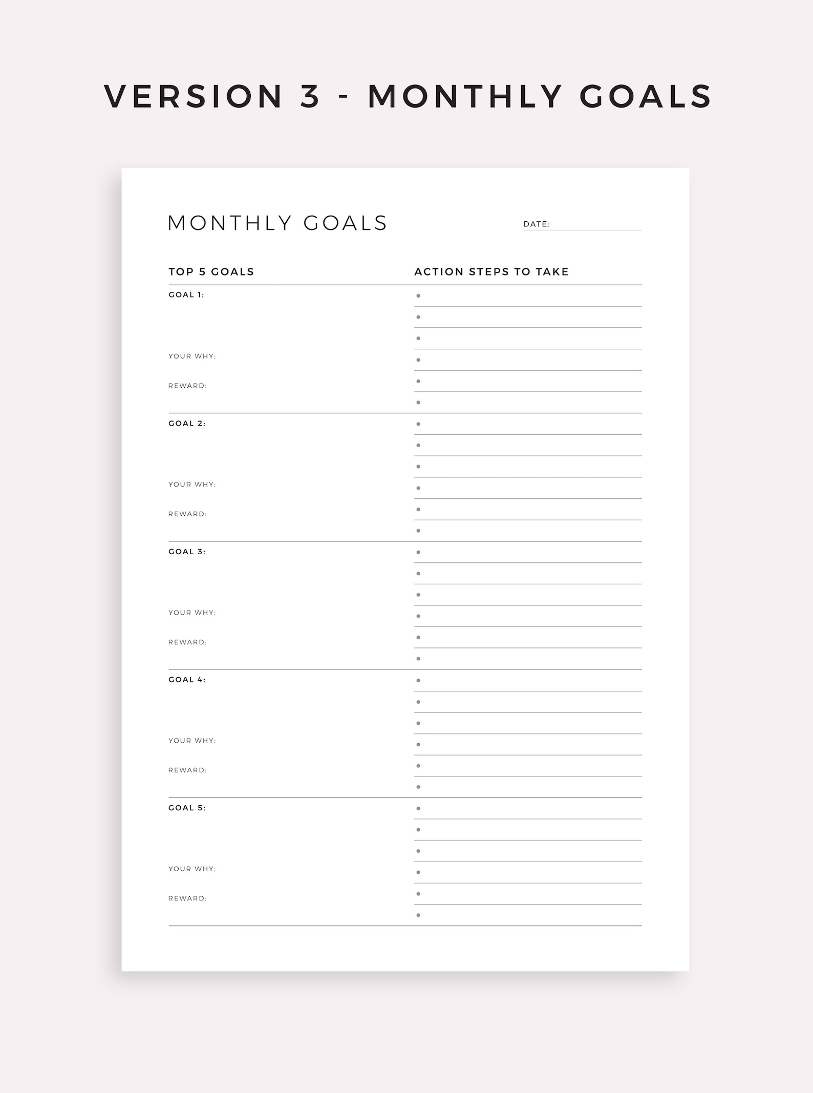 A5 A6 Top 5 Goals Planner | A5 Binder Notebook Refill Pages | Notebook ...