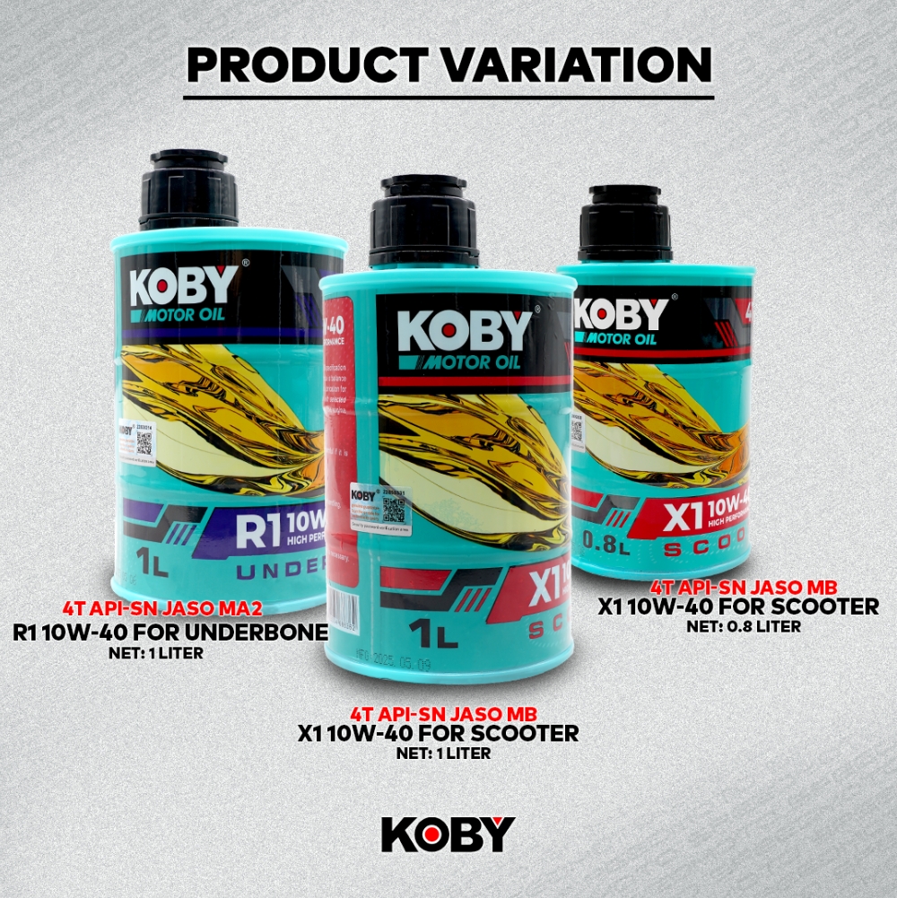 KOBY MOTOR OIL R1 10W-40 UNDERBONE 1LITER 4T API-SN JASO MA2 ENGINE OIL ...
