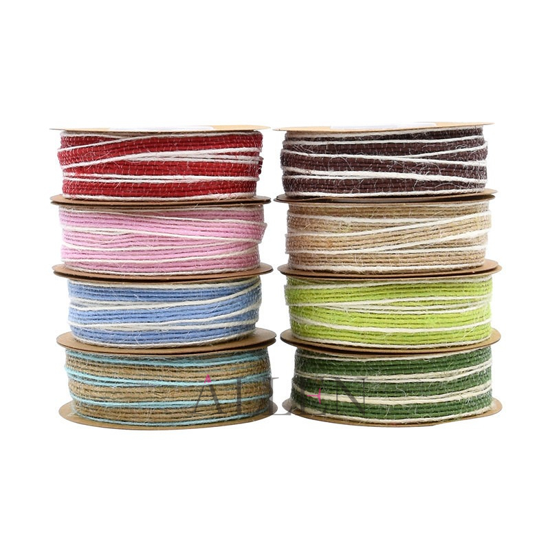6mm x 10yard Colorful Jute Cord String,White Edge Burlap Ribbon for DIY ...