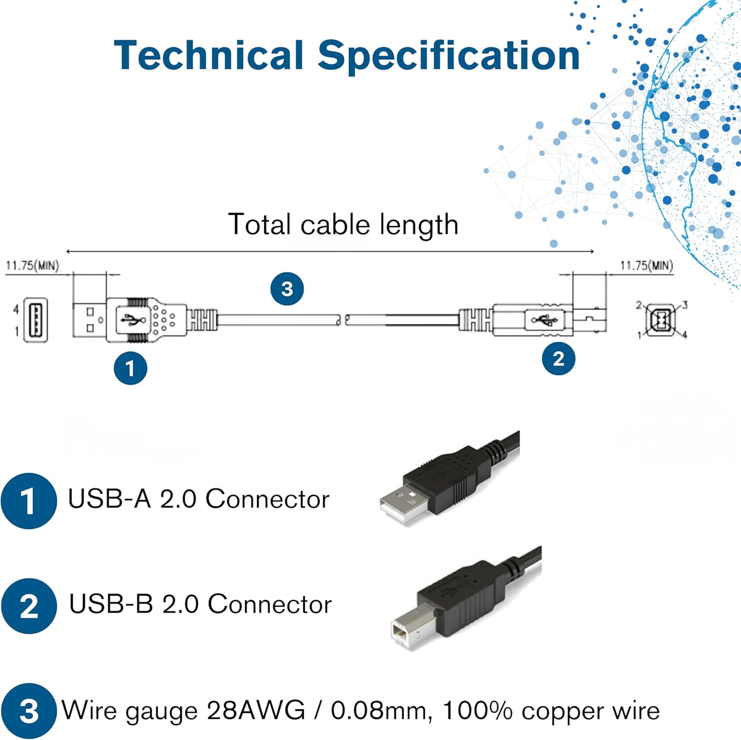ALLAN Printer Data line cable 1.5M 3M 5M 10M connected to computer USB ...