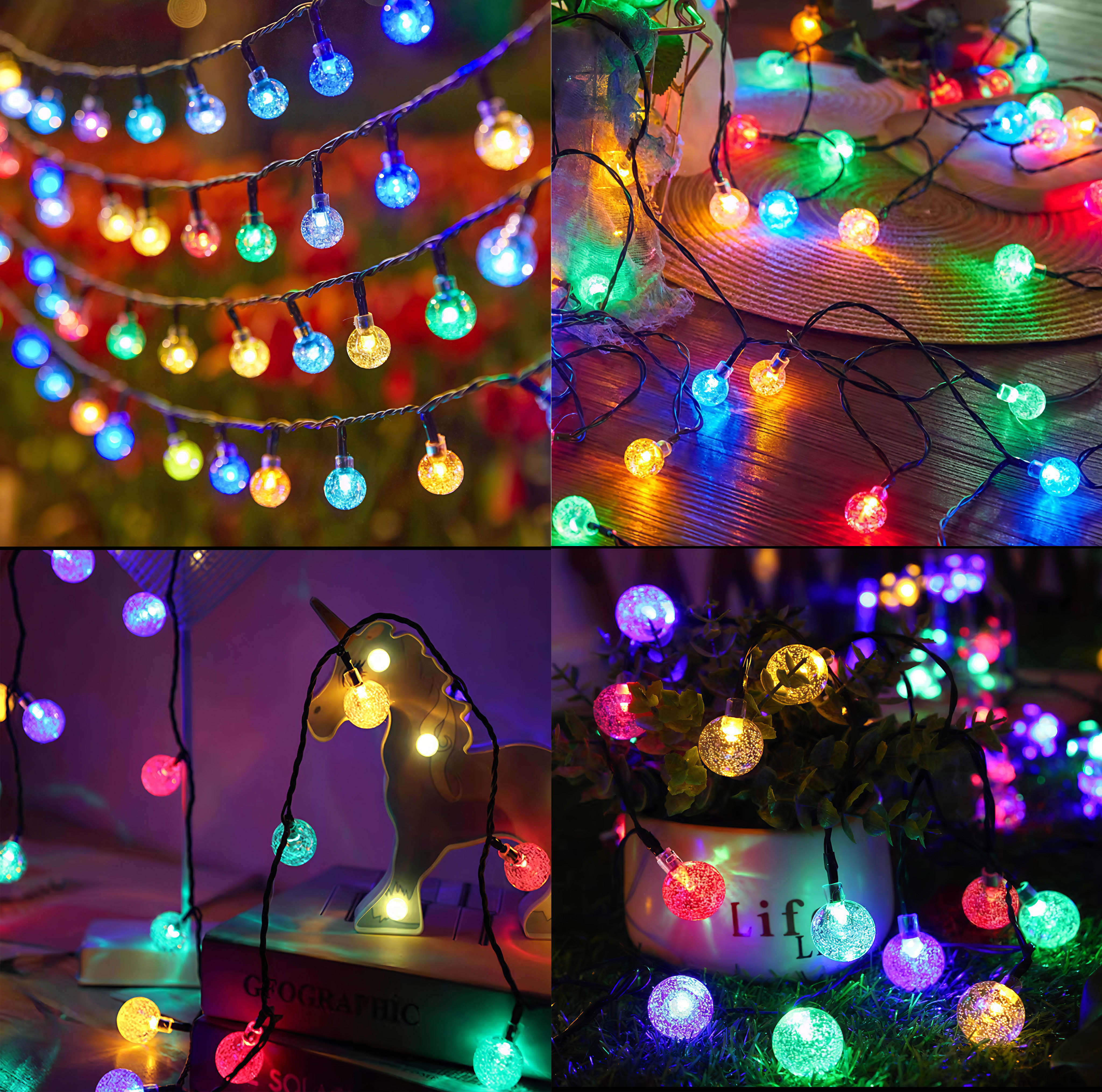 12M Solar Christmas Lights Outdoor waterproof 8 Modes crystalball Light ...