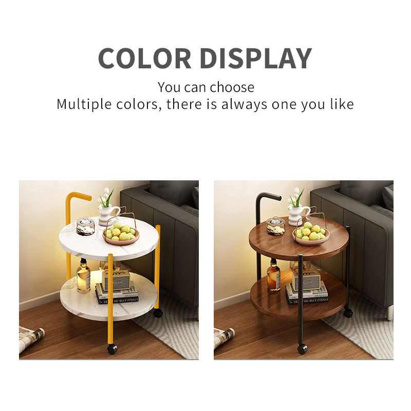 Movable Sofa Side Table Bedside 2 Layer With Wheels Space-Saving Small ...