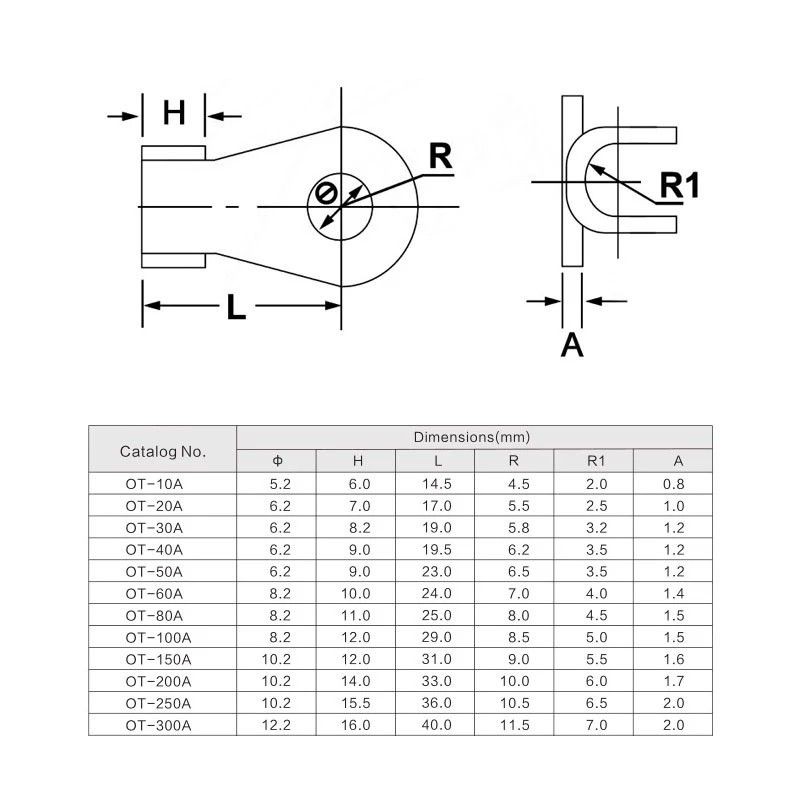 Copper Terminal OT Series Connector Copper Nose Ring 10A 20A 30A 40A ...