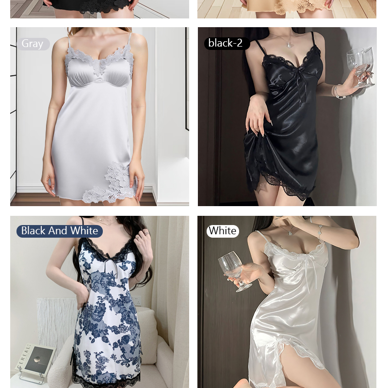 H5H Silk Sleepwear Halter Nighties Sleeveless Honeymoon Night Dress ...