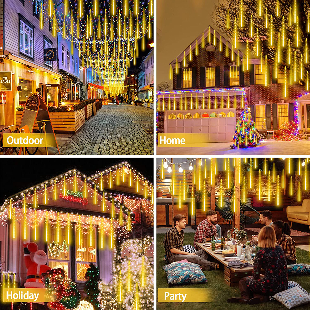 8 tubes meteor shower light outdoor solar Christmas lights LED curtain ...