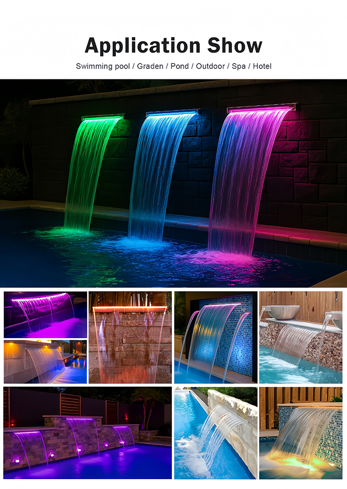 900mm Pool Water Descent Spillway Waterfall Acrylic Fountain RGB LED ...
