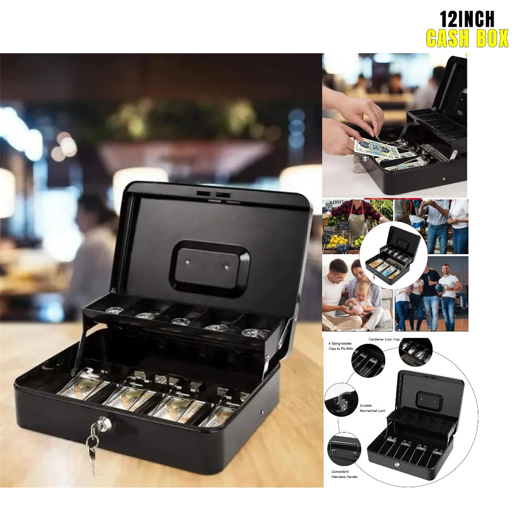 COD Cash box portable money secret security safe box lock metal 12iNCH ...