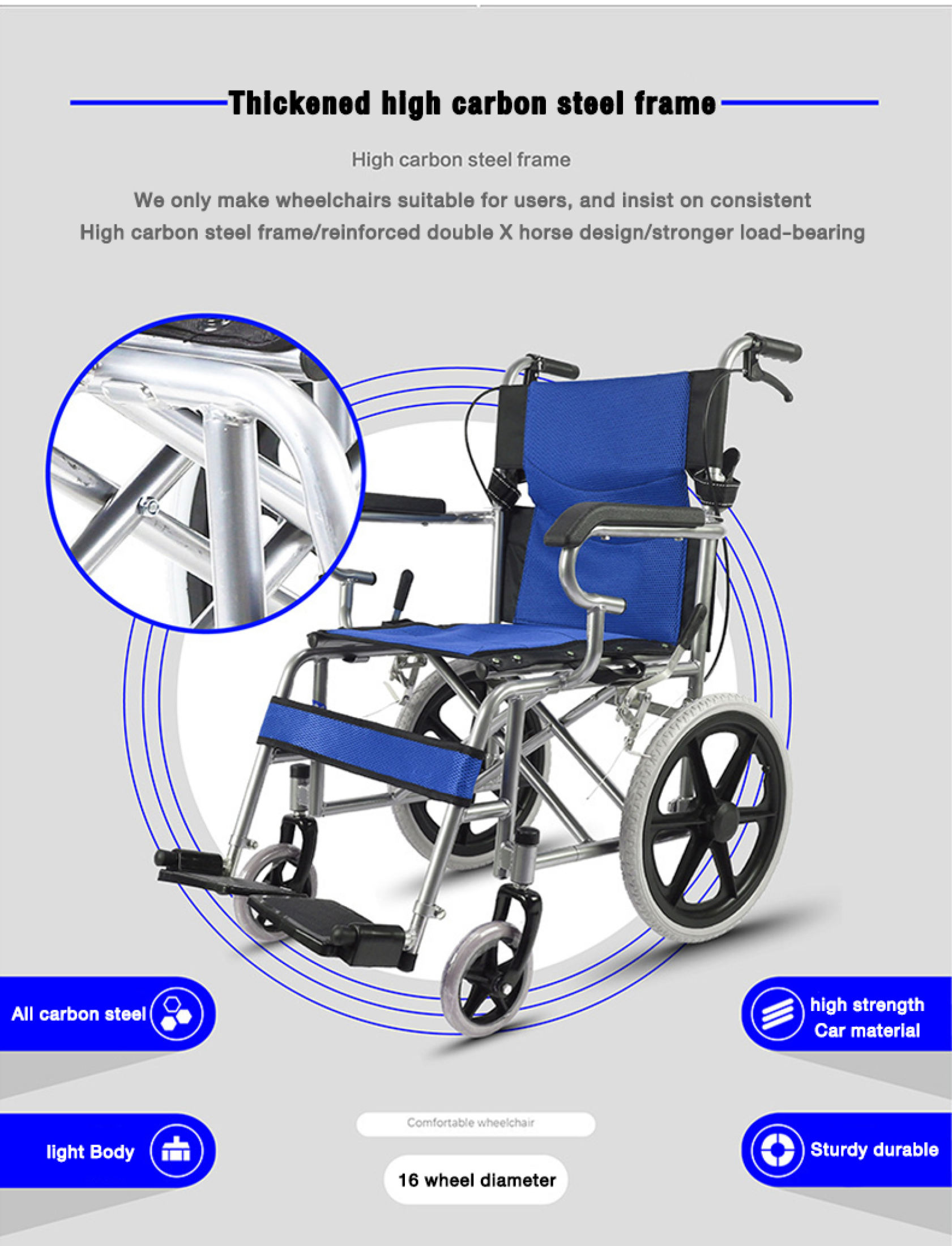 Elderly Portable Wheelchair For Pwd Adult Folded Hand Push Trolley ...