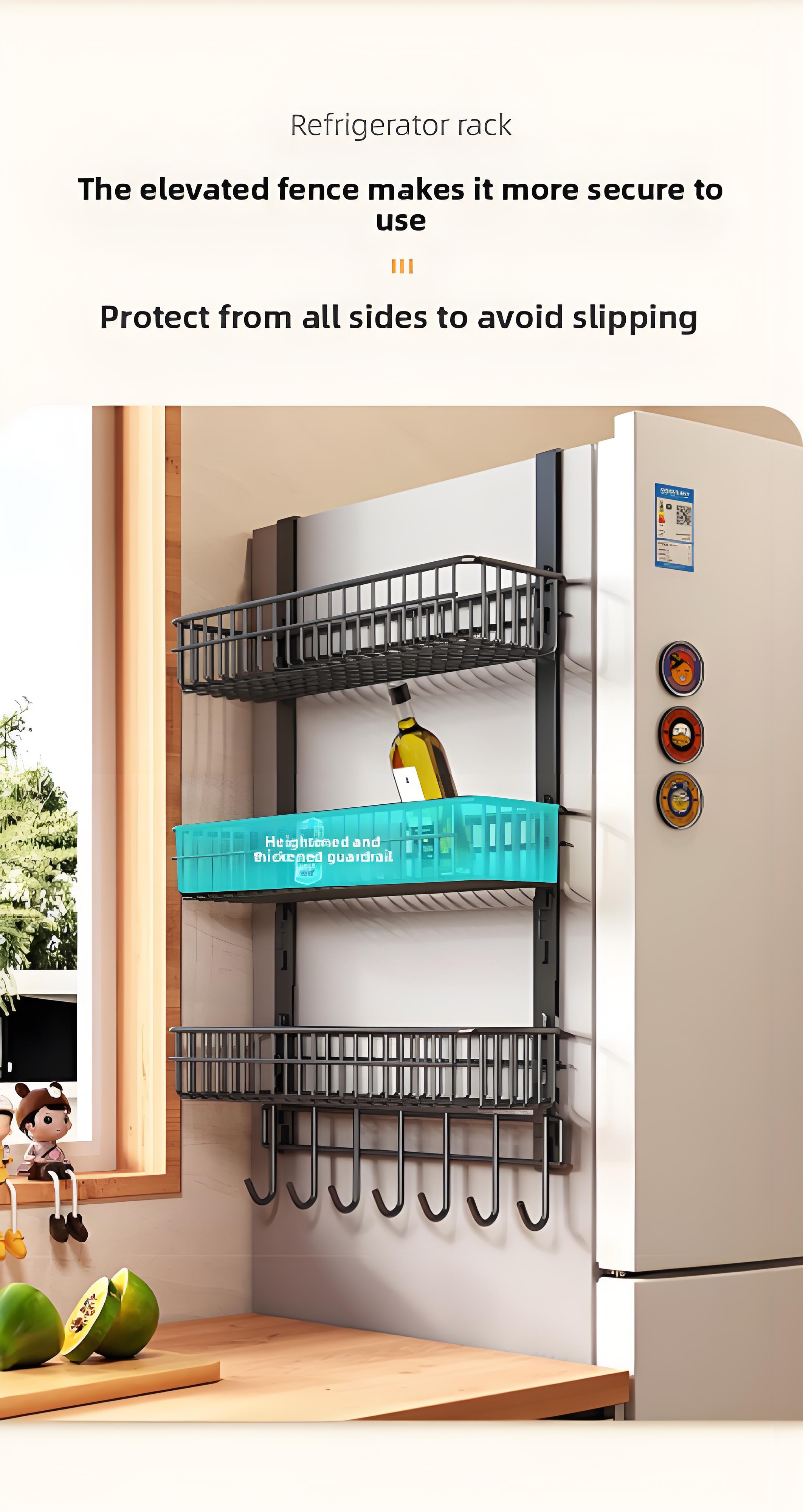 Multifunctional 3-layer Table Side Storage Rack with Hooks Kitchen ...