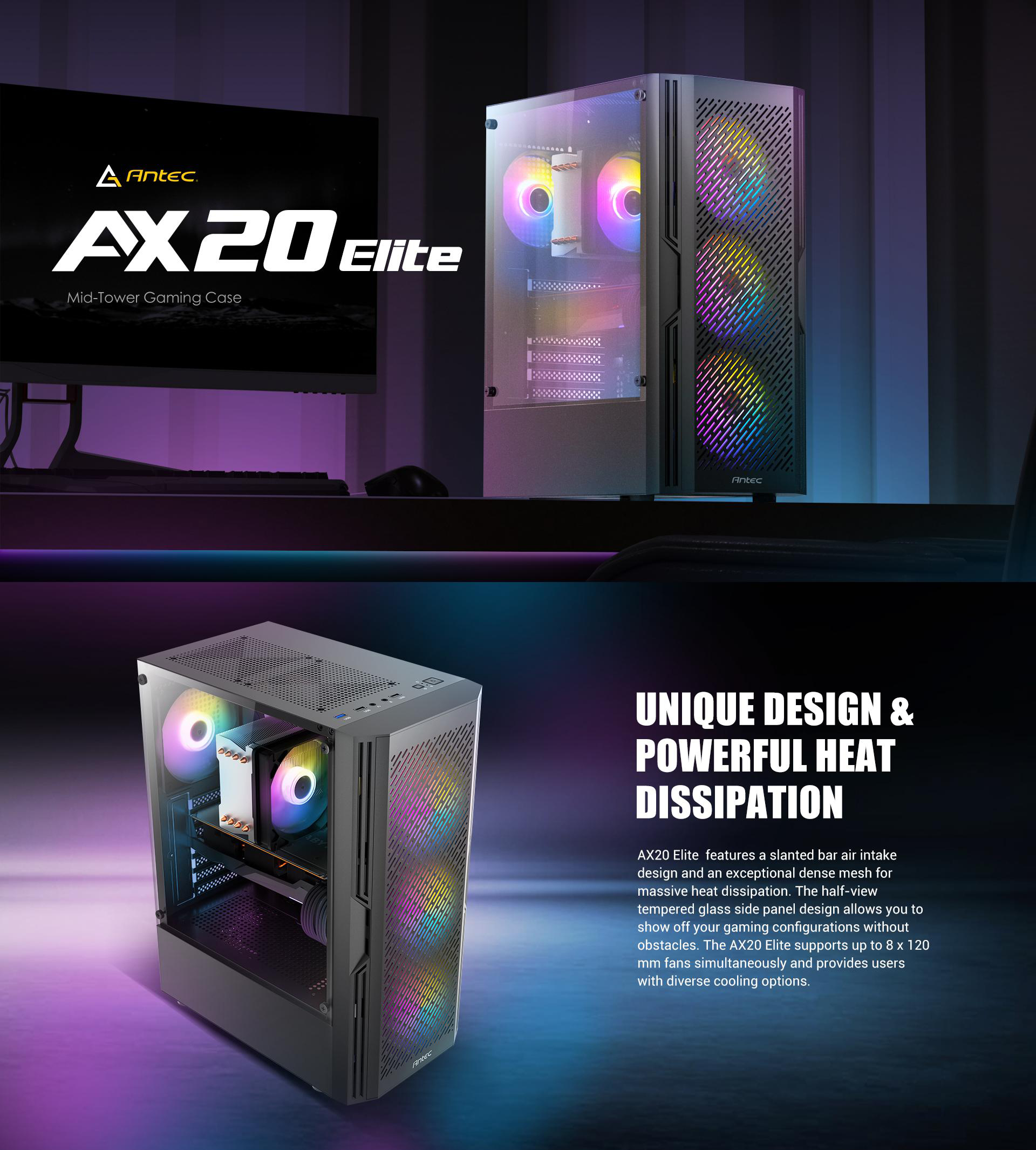 Antec AX20 Elite RGB Mid-Tower Gaming PC Case - Black | Shopee Philippines