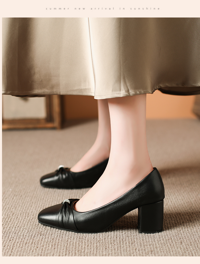  KAEVE 2 Inch Elegant Bowknot Close Toe Leather Black Heels For Women 