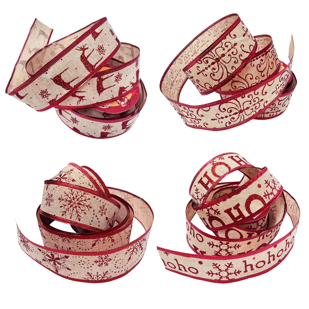 6.3cm High-end linen ribbons, Christmas ribbons, Christmas tree ...