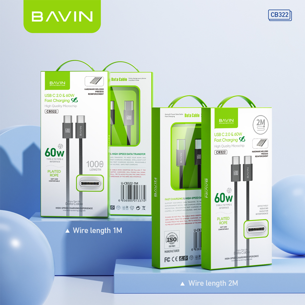 BAVIN CB322 60W Pd Fast Charging Data Cable w/ 1&2m Length Nylon ...