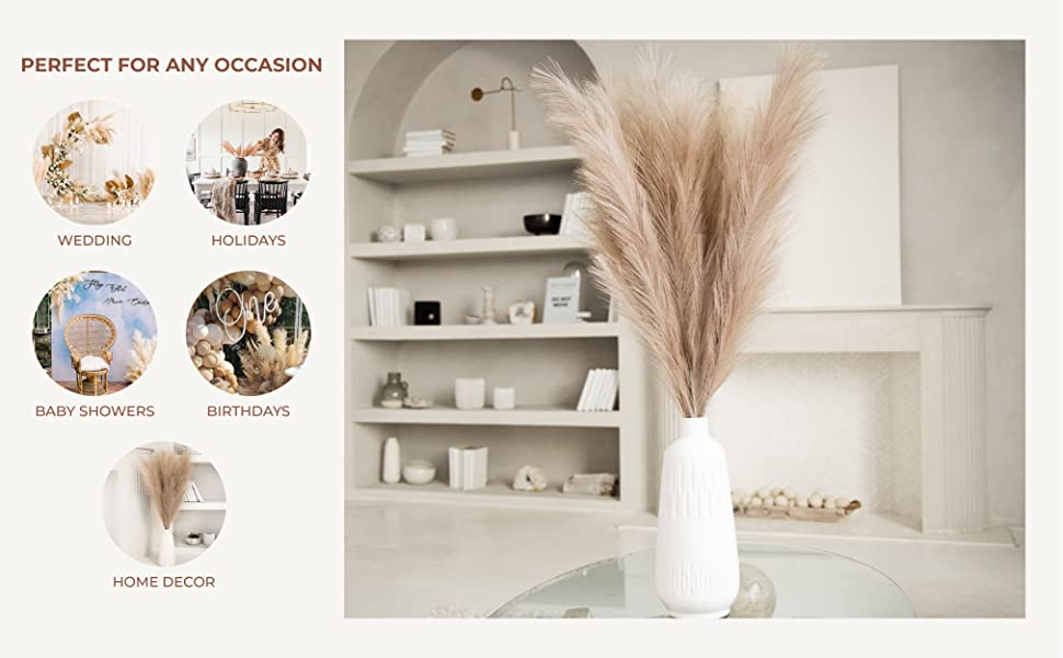 12PCS Artificial Pampas Grass Fake Reed Plants Bouquet Wedding DIY Vase ...