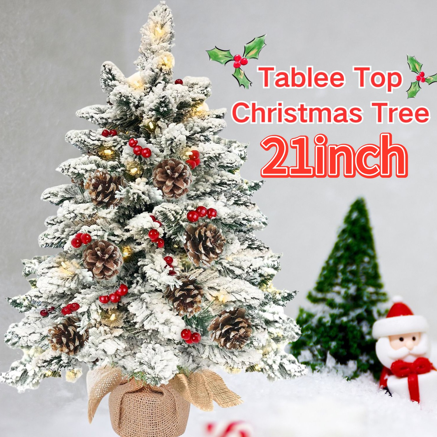 Small Christmas Tree Flocked Artificial Tree 22 inches with Pine Cones ...