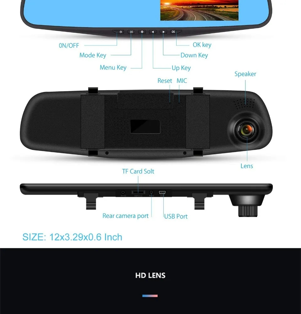 Full HD 1080P Car Camera Dual Lens Driving Recorder for Front/Rear View ...