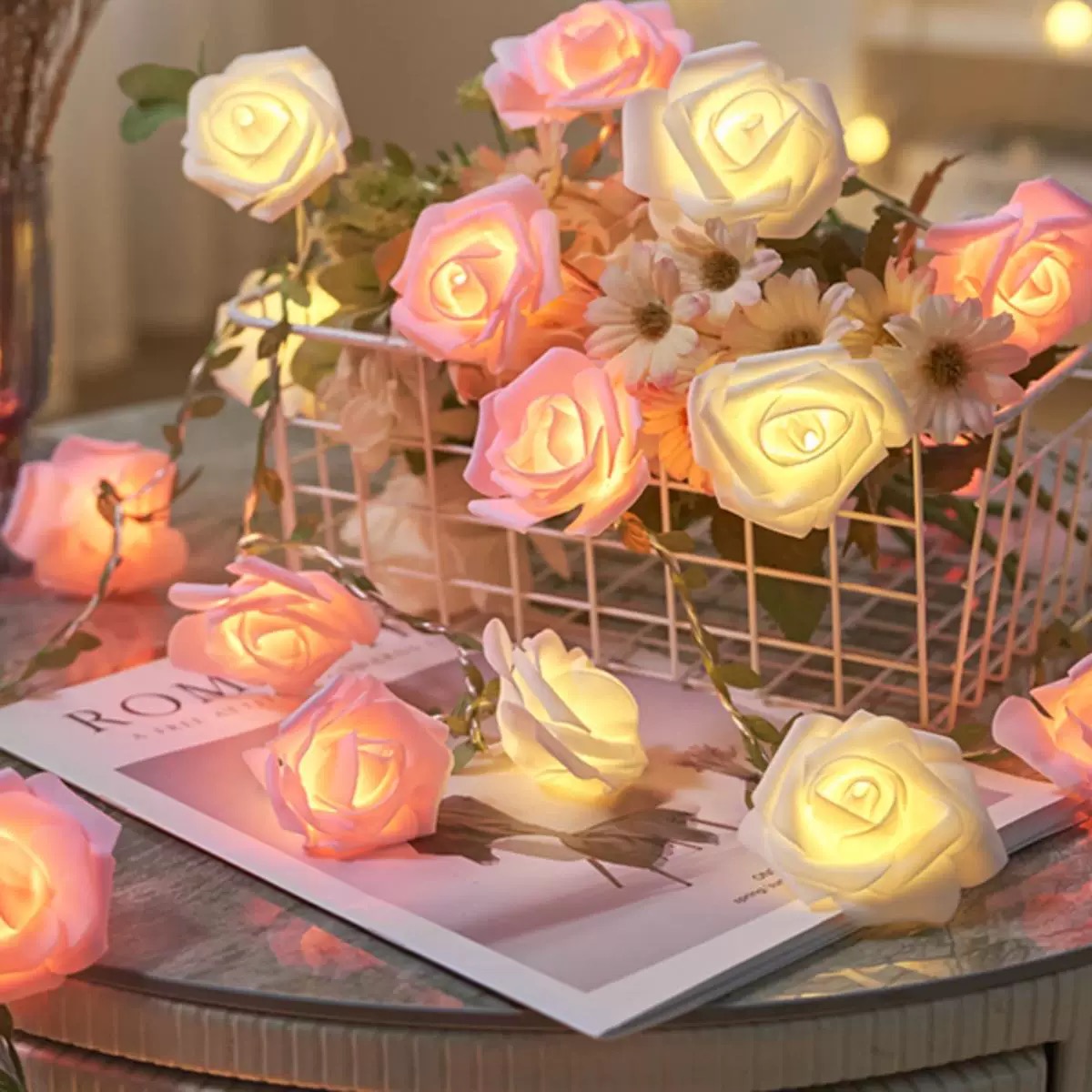 3/6M LED Rose String Lights Battery Operated Rose Lamp Fairy Light for ...