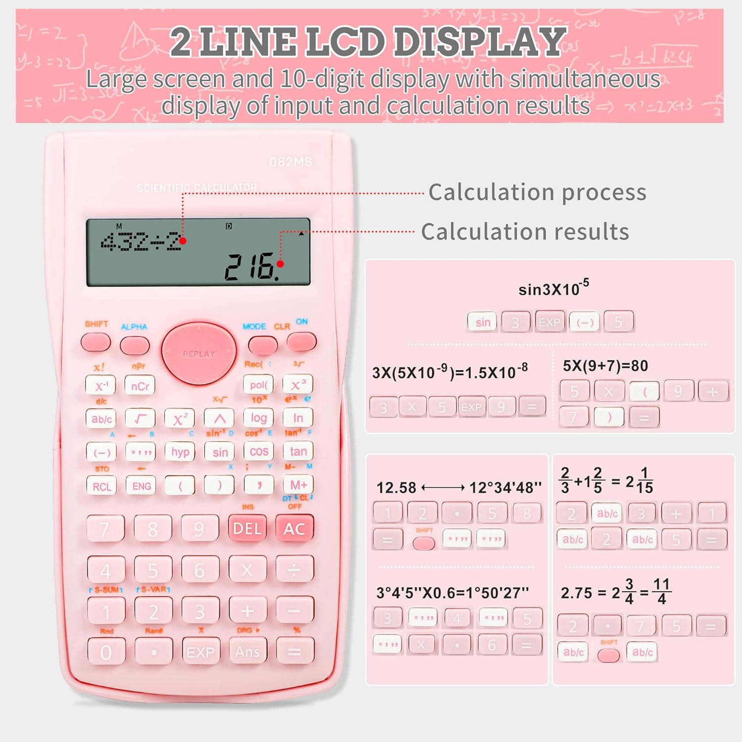 Calculators Scientific Calculator 2-Line Function Calculator with LCD ...